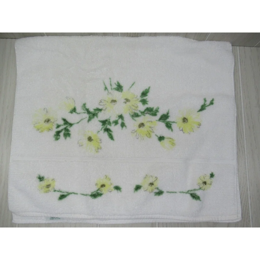 Wamsutta made USA two vintage hand towels yellow flowers floral green leaves